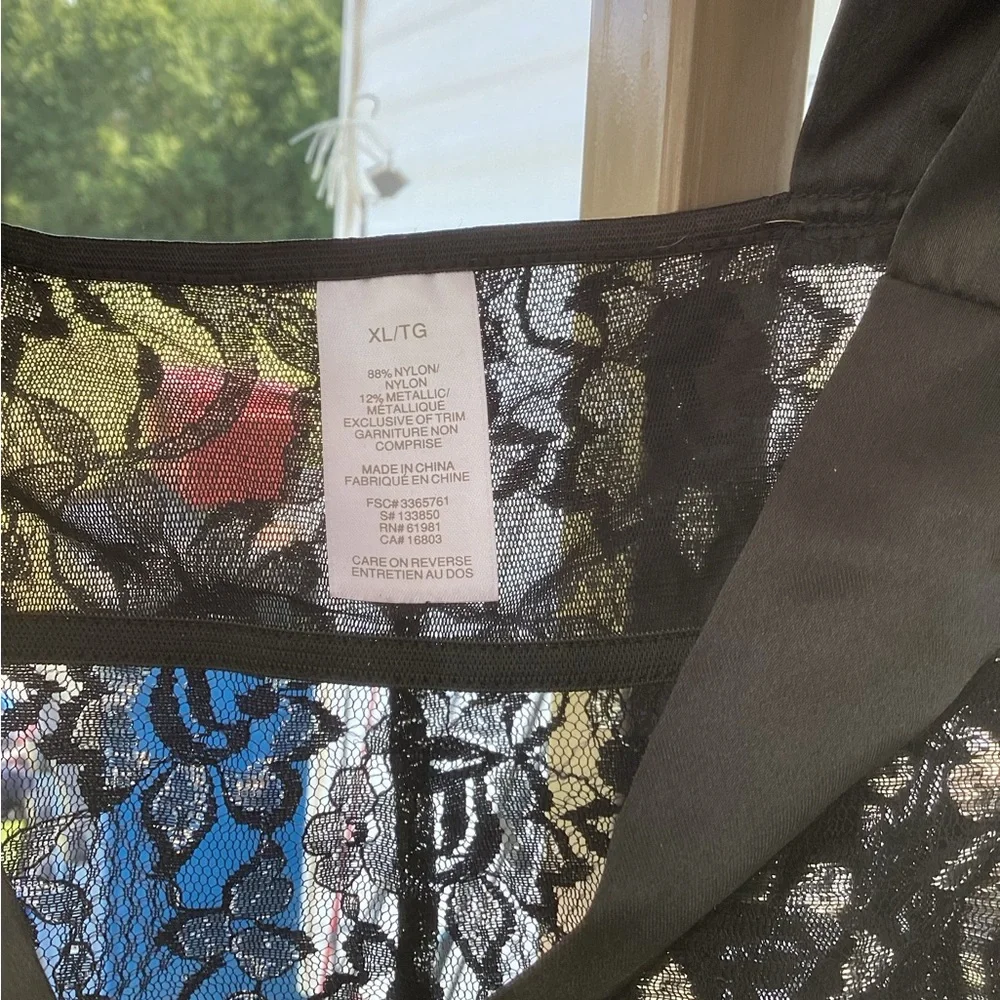 🏁90s Vintage Silver + Black Floral Lace Formal V-Neck SheerSlip Dress Stretch XL - Picture 5 of 6